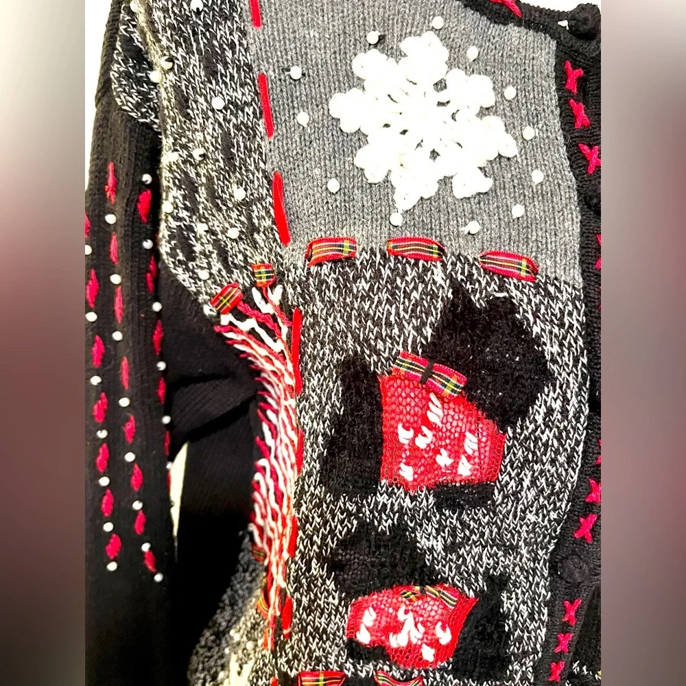 Designers Originals Holiday Christmas Cardigan Sweater with Scottie Dogs Size L